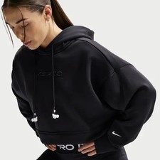 Nike Pro Women's Therma-FIT Oversized Fleece Hoodie Black Medium HV3600-010 NWT