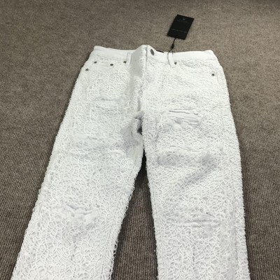 Guapi Jeans Mens 32 White Lace Overlay Distressed Slim Fit