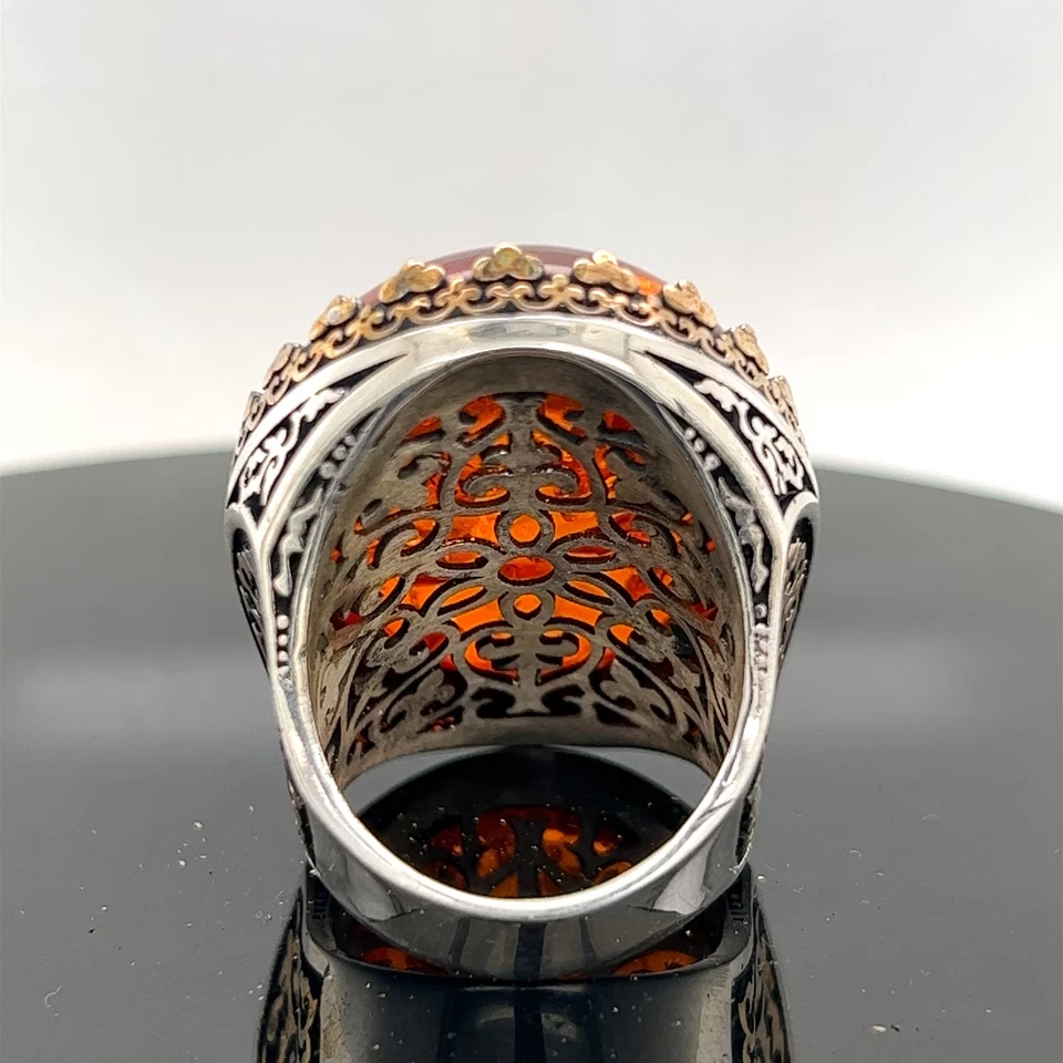 Anillo otomano grande de plata 925 ámbar báltico piedra ámbar natural Foto 4 de 4
