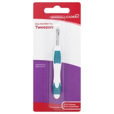 Tweezers Slant Tip Precision Easy Grip Non-Slip Rubber Stainless Leader 1 ct