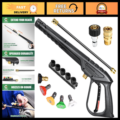 #ad High Pressure Washer Gun 3600 PSI Extension Wand 5 Spray Tips M22 Fitting $67.99