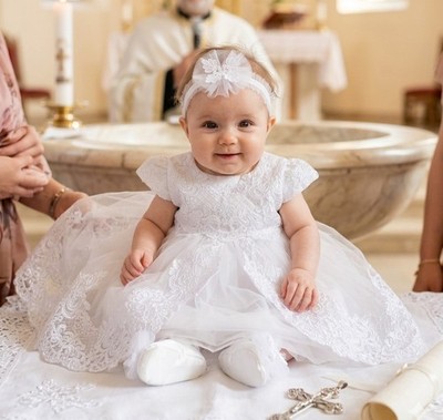 Taufkleid Baby Mädchen Set Gr. 56 62 Spitze Weiß Schuhe Stirnband Taufe Hochzeit