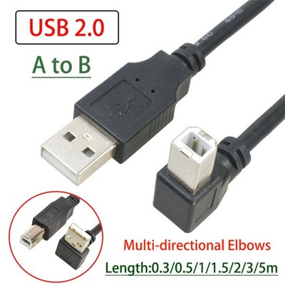 USB 2.0 A To B 90° Elbow Cable Adapter Printer Connection Cables Sound Card Wire