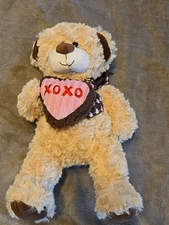 Hugfun Beige & Brown Teddy Bear 14" XOXO Heart Valentine Plush Pre-owned 