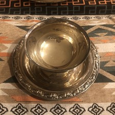 VTG,Oneida Silverplate Dip Bowl with Attached Plate,7.25” dia plate, 5” dia bowl