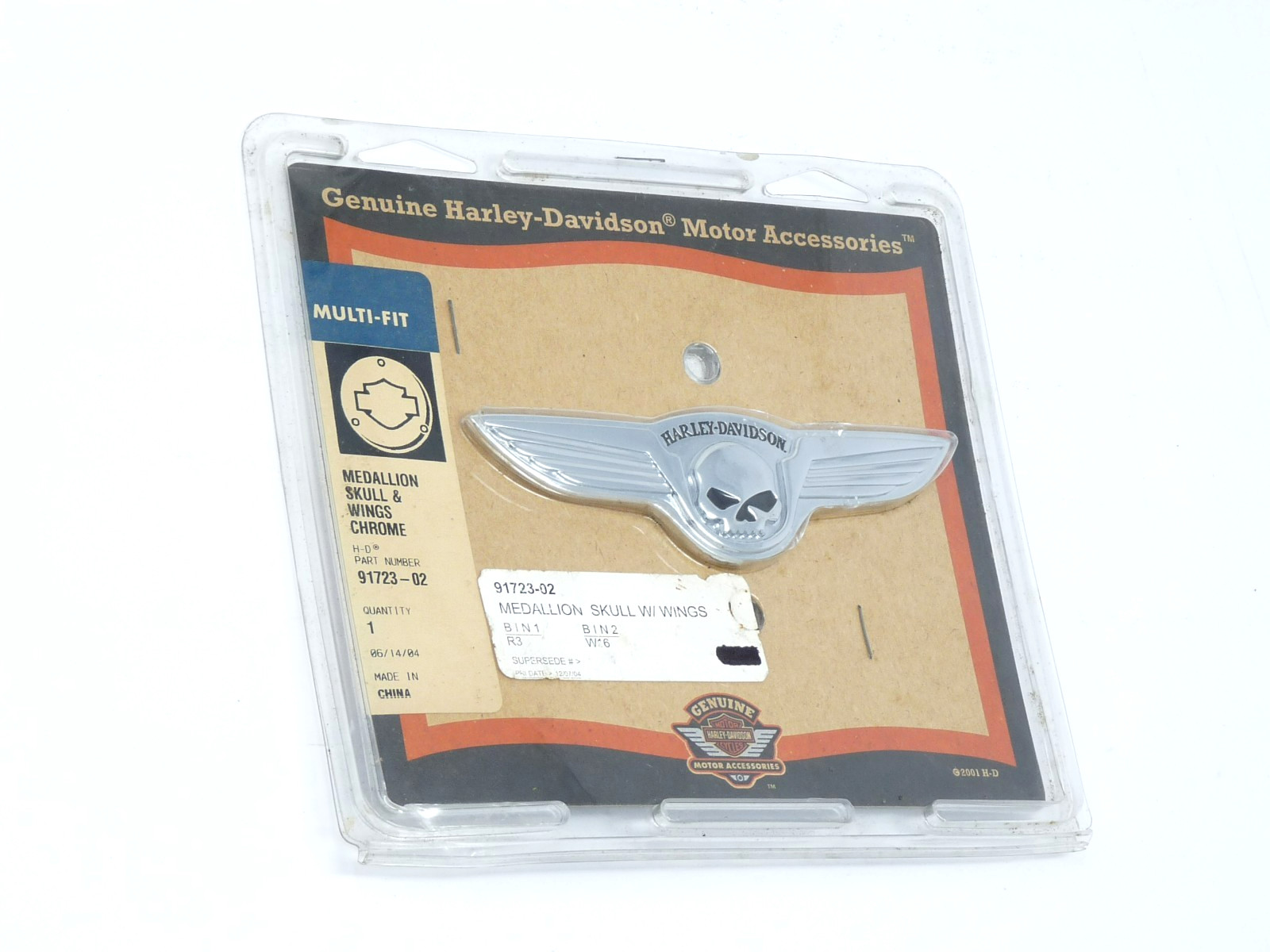 GENUINE HARLEY DAVIDSON CHROME WILLIE G SKULL W/ WINGS FLAT 