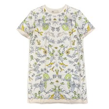 Tory Burch Silk Front T-Shirt Short Sleeve Mini Dress Beige Rabbit Field Medium