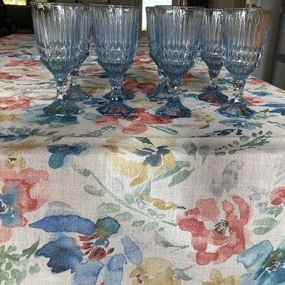 Set of 8 Blue Glass Water Goblets  6 or 8oz Ribbed Stemware Fostoria