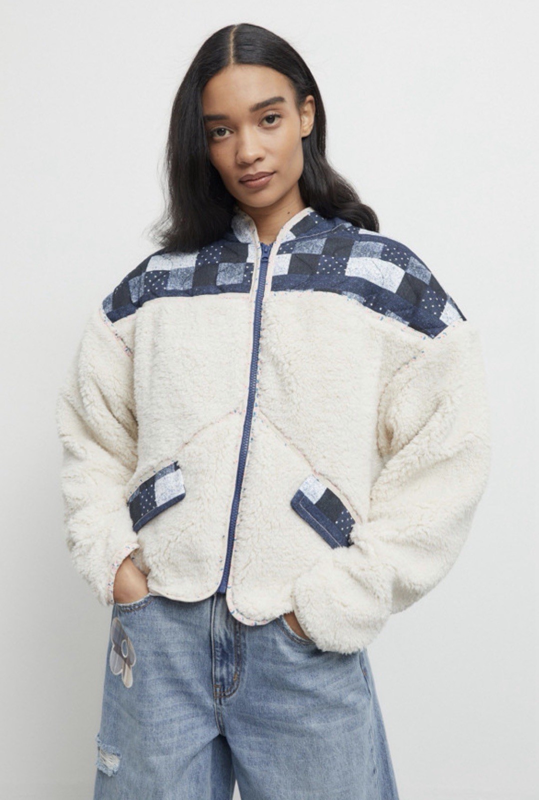 Urban Outfitters Mika Fleece Patchwork Jacket Size M NWOT