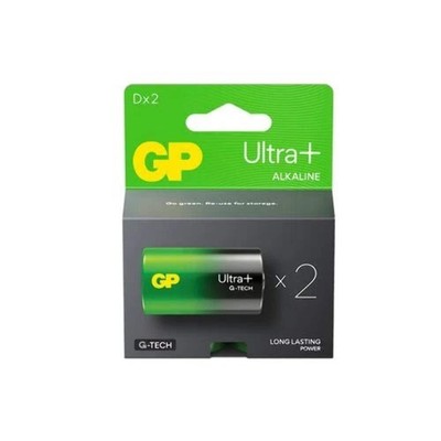 2x GP Ultra+ D LR20 Alkaline Batteries 1.5V Long Lasting Power Blister