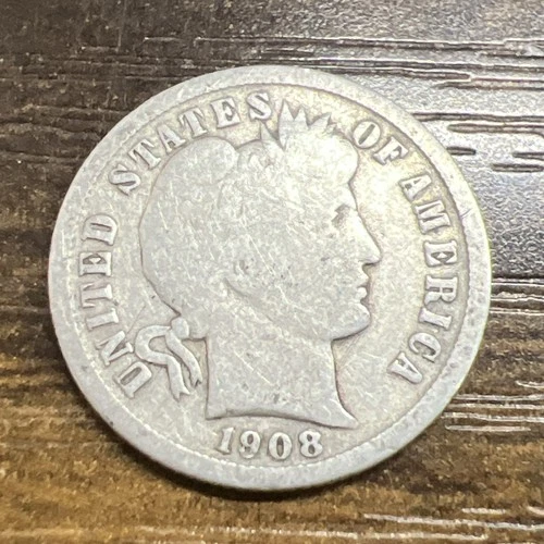 1908 BARBER DIME - Actual Coin Good Readable Date & Mint
