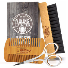 Viking Revolution Beard Comb  Beard Brush Set for Men -- Natural Boar Bristle B