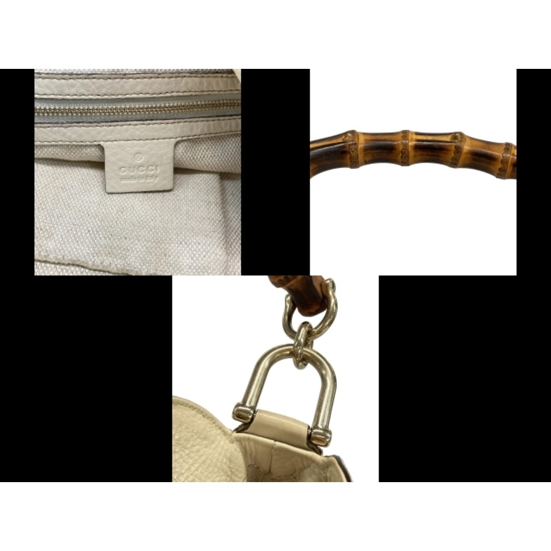 Gucci GG Canvas Bamboo Handbag Ivory Dark Brown Beige Leather Used thumbnail 10