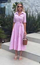 ZARA DONNA TESSUTO CINTURA ZW COLLEZIONE POPELINE CAMICIA ABITO ROSA Taglia XS 2640/596