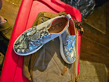 Hey Dude Women’s Slip-On Flats Leather Snake Print Blue/White/Gray US 7