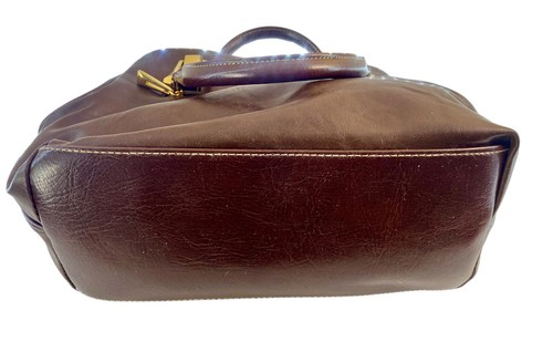 Vtg Capezio Handbag Purse Soft Faux Brown Leather Lined Logo Dbl Handles - Picture 4 of 6