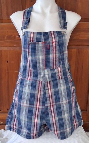 Vintage No Excuses Plaid Denim Indigo Jeans Suspenders Overalls Shorts Pants M