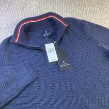 Ben Sherman Mens Navy Blazer Quarter Zip Textured Knit Cotton Sweater M