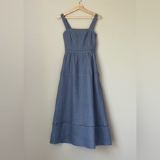NEW Reformation Everett Linen Midi Dress Cornflower Blue  US 2 UK 6