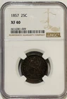 1857 Seated Liberty Quarter NGC XF40 Nice Original Patina