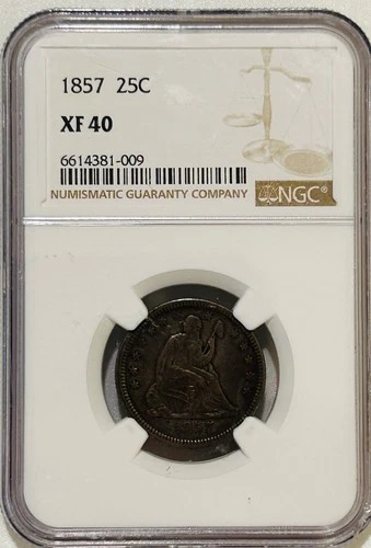 1857 Seated Liberty Quarter NGC XF40 Nice Original Patina