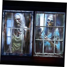2 Pcs Halloween Window Cover, Scary Ghost Curtain Halloween Decorations for