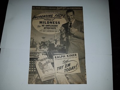 Ralph Kiner 1951 Chesterfield Cigarettes Huge Advertisement Ad RARE!!