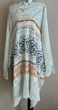 Sweet Sinammon Tunic Sz M Cream Coverup Sweater Shawl Boho EUC Knit Top