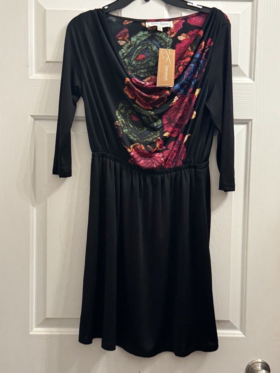 Criss Cross floral Dress long sleeve silky scoop neck size medium  Francesca's | eBay