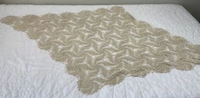 Vintage Hand Crocheted Lrg. Doily, Pinwheel Design, Diamond Shape, Cotton, Beige