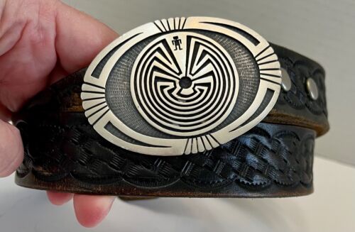 Sterling Silver Man in the Maze Buckle/Belt Hopi Signed Roy Tawahongva Artist