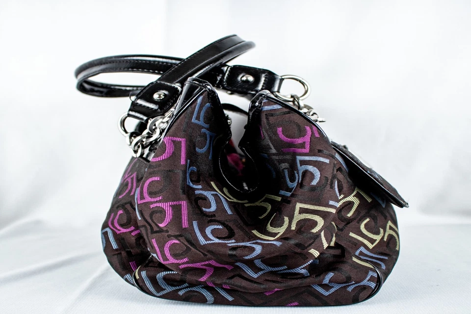 Bolso de Mano Grande Geométrico Vintage Liz Claiborne Negro Rosa Azul Amarillo Foto 3 de 4