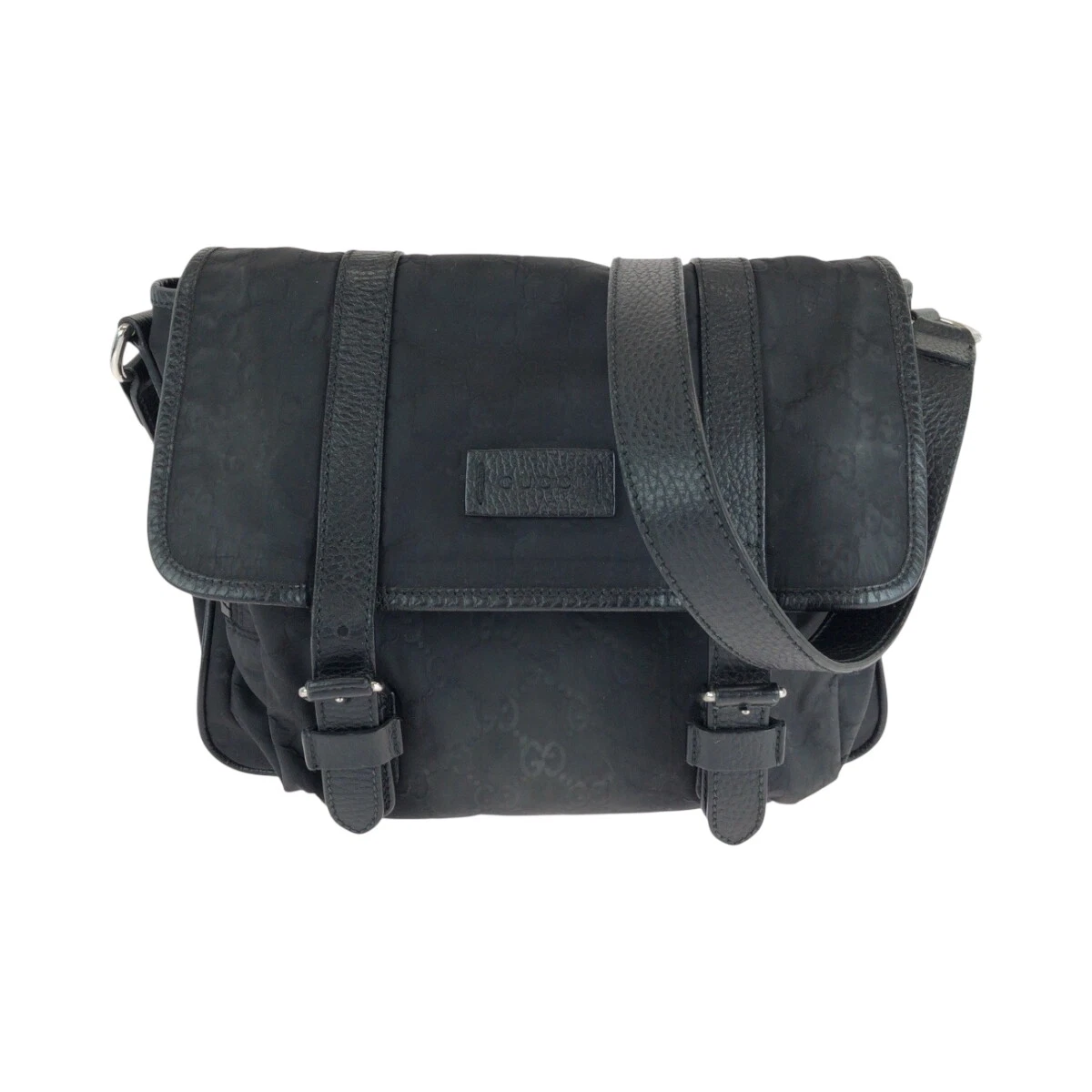 GUCCI 510335 Sac à Bandoulière Pochette Unisexe Noir Argent Matériel Nylon/Cuir GG