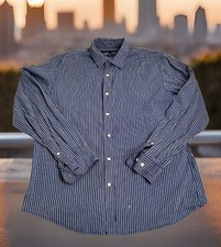 Tommy Hilfiger Men s Size Lg Custom Fit Blue Striped Long Sleeve Shirt
