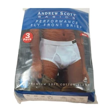 3 Pack Andrew Scott Performance Fly Front White Briefs Sz L Mens Underwear White
