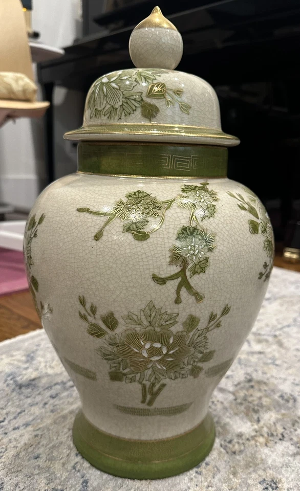 Vintage Japanese Satsuma Peacock Gold Gilded Ginger Jar / Vase, 16” Height - Image 3 of 4