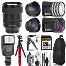 Sony FE 135mm f/1.8 GM Lens -3 Lens Kit  Flash  Tripod - 128GB Kit