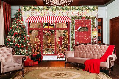 Christmas Shop Window Backdrop Santa's Toy Shop Merry Christmas