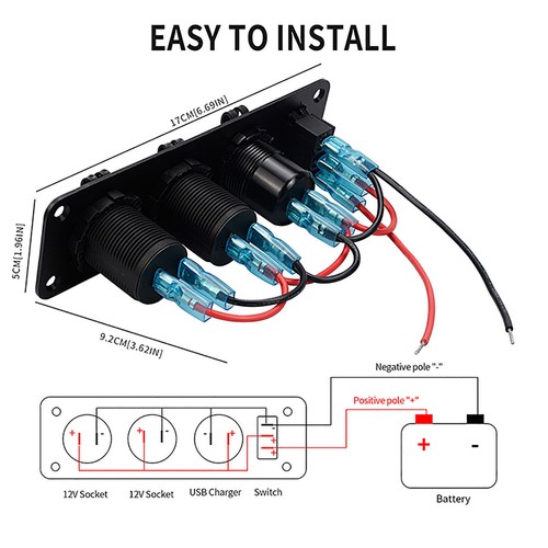 Vehicle Modified Combination panel Power Switch Dual USB Fast Charge QC 3.0 12V - Zdjęcie 8 z 12