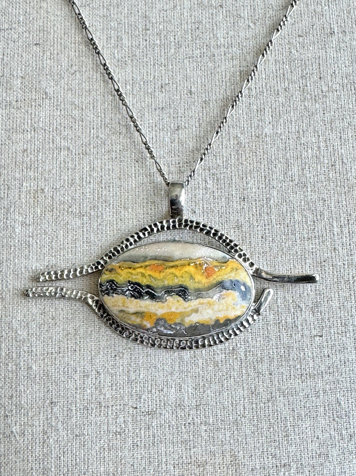 Bumblebee Jasper 925 Silver Statement Pendant Nec… - image 3