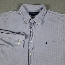 Ralph Lauren Shirt Mens 17.5 Blue Check Dress Button Up Long Sleeve