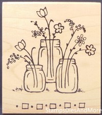 Great Impressions FLOWER TRIO 2 Botanical Background Wood Mount Rubber Stamp