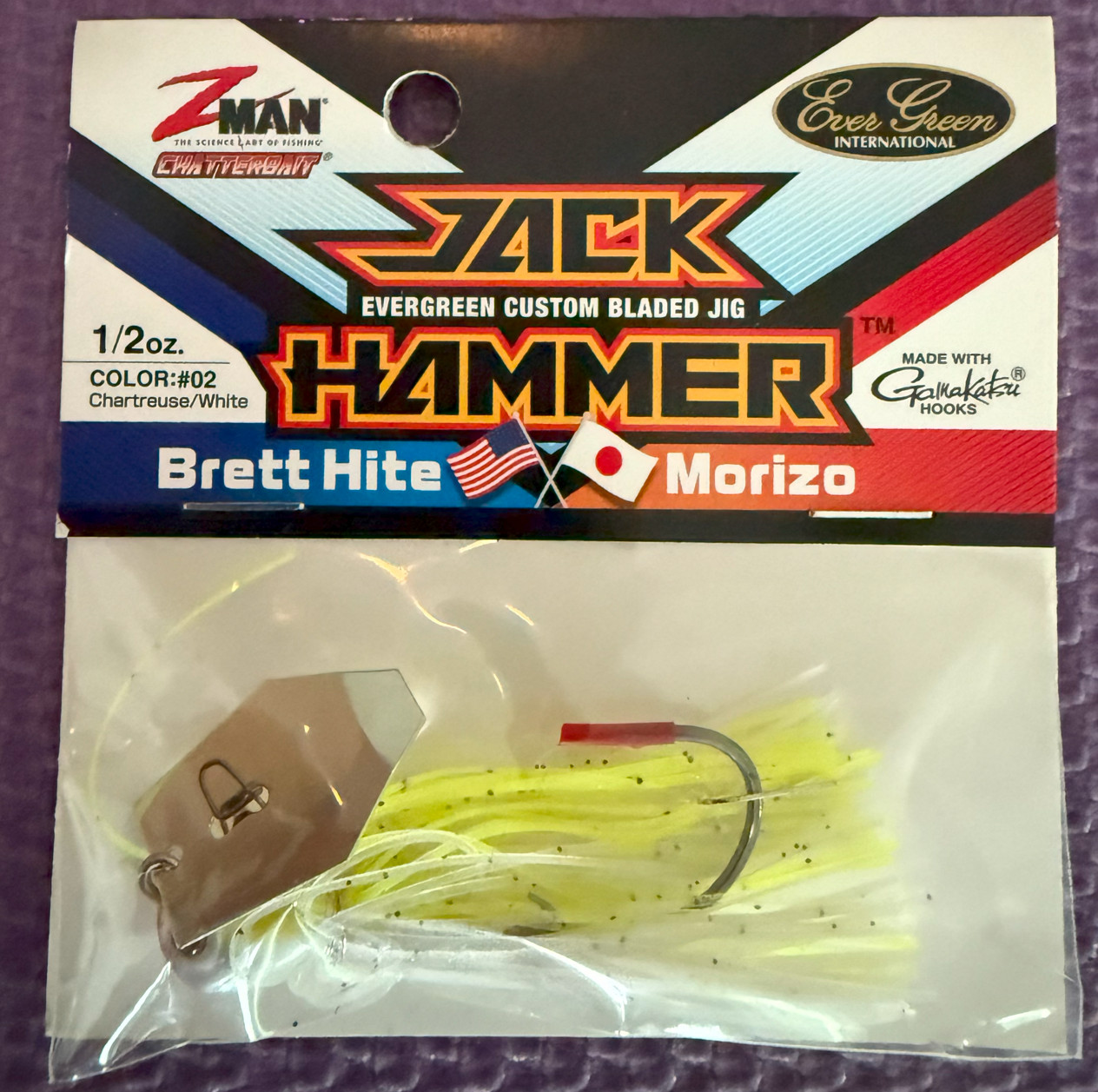 Z-man Evergreen Jack Hammer Chatterbait 1/2 oz Chartreuse/White Shad - Image 1