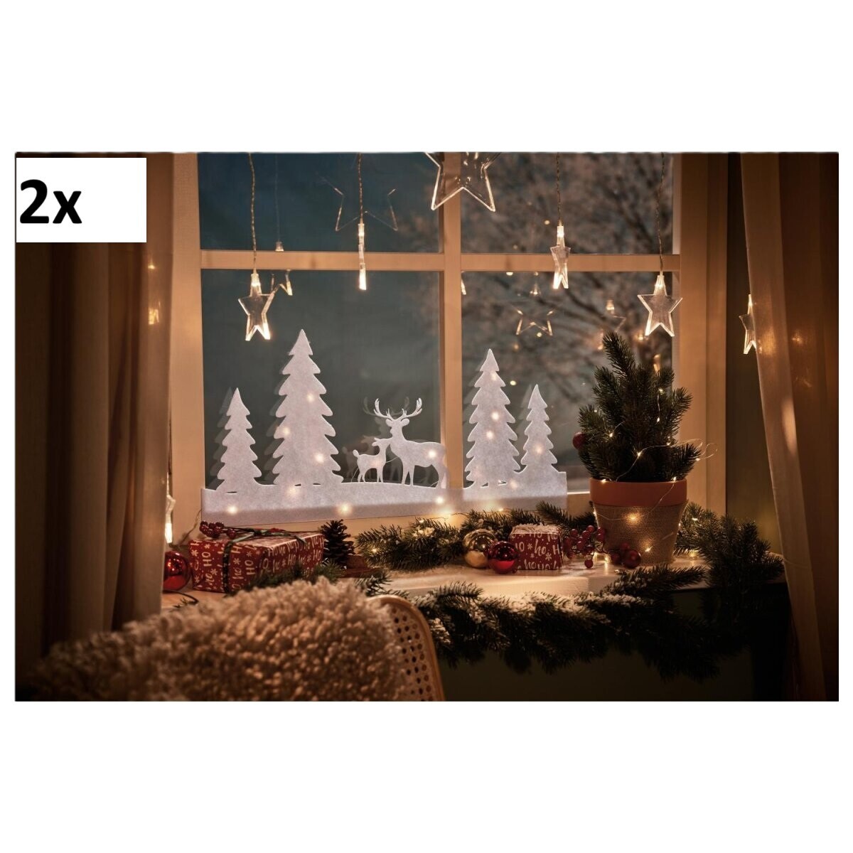 2x LED FENSTERBILDER 3D Fensterdeko beleuchtet Weihnachten Weihnachtsbeleuchtung