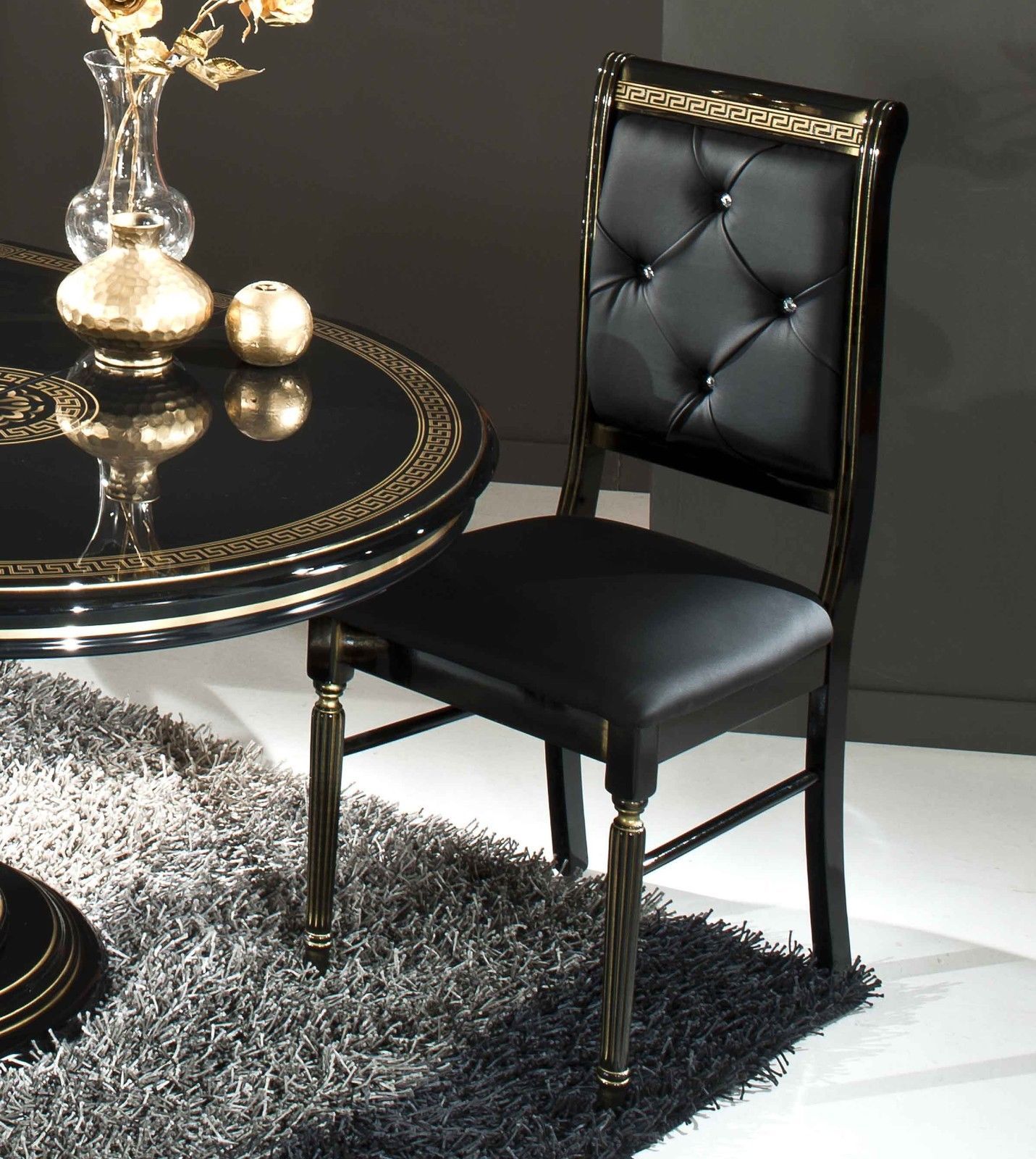 ROSELLA STYLE ITALIAN HIGH GLOSS DINING EXTENDING TABLE WITH 6 FABRIC