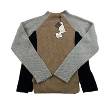 Alashan Cashmere Sweater Tri-color Colorblock Womens XL Style LM2024 Merino Wool