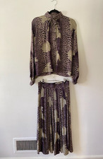 Rare VTG 1970s Geoffrey Beene Leopard Floral Skirt Set Boho 8