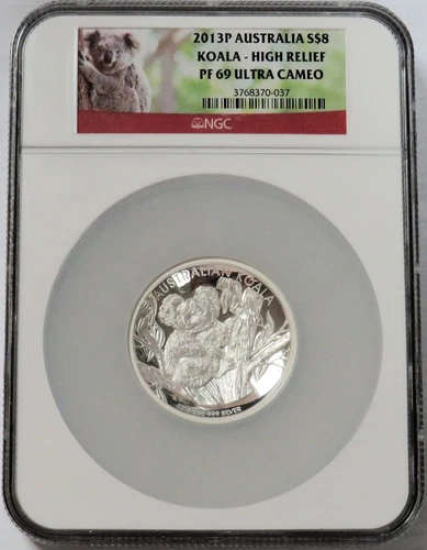 2013 P SILVER AUSTRALIA HIGH RELIEF $8 KOALA 5 OZ PROOF COIN NGC PF 69 UC