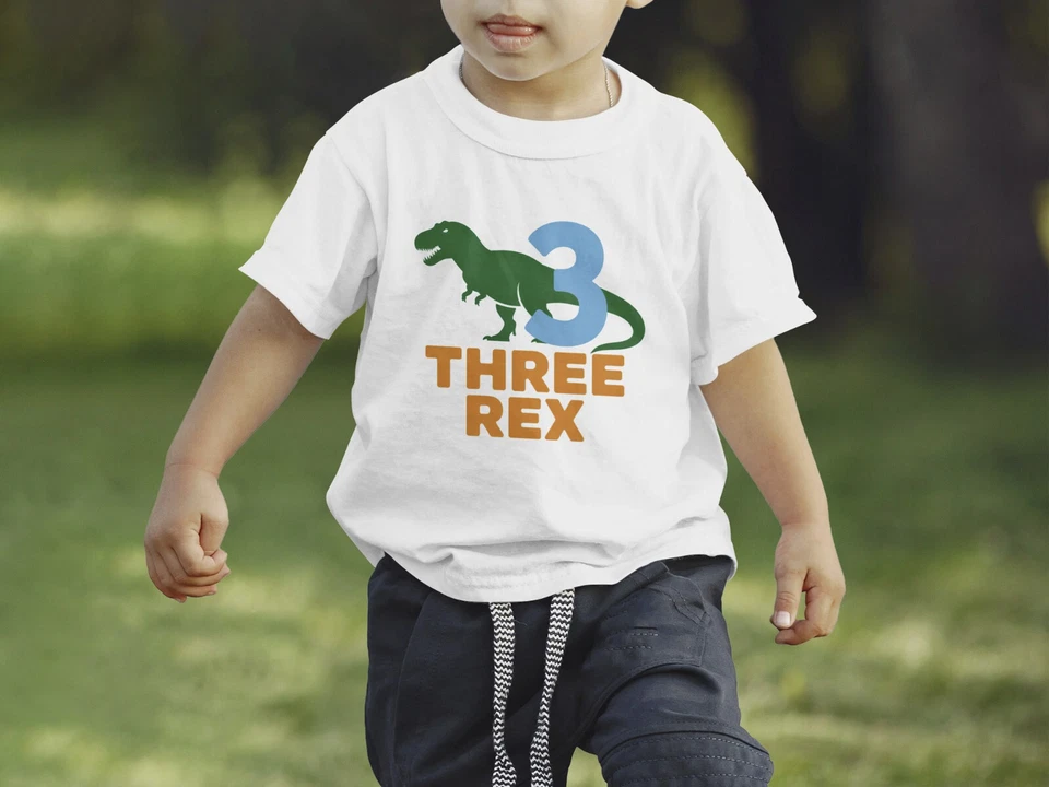 FRUIT OF THE LOOM Boys 3rd Birthday T Shirt Toddler 3 Years Old Gift Dinosaur Three Rex Shirt Tee