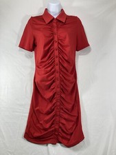 Short Sleeve Ruched Button Down Red Skin Tight Dress Size Medium